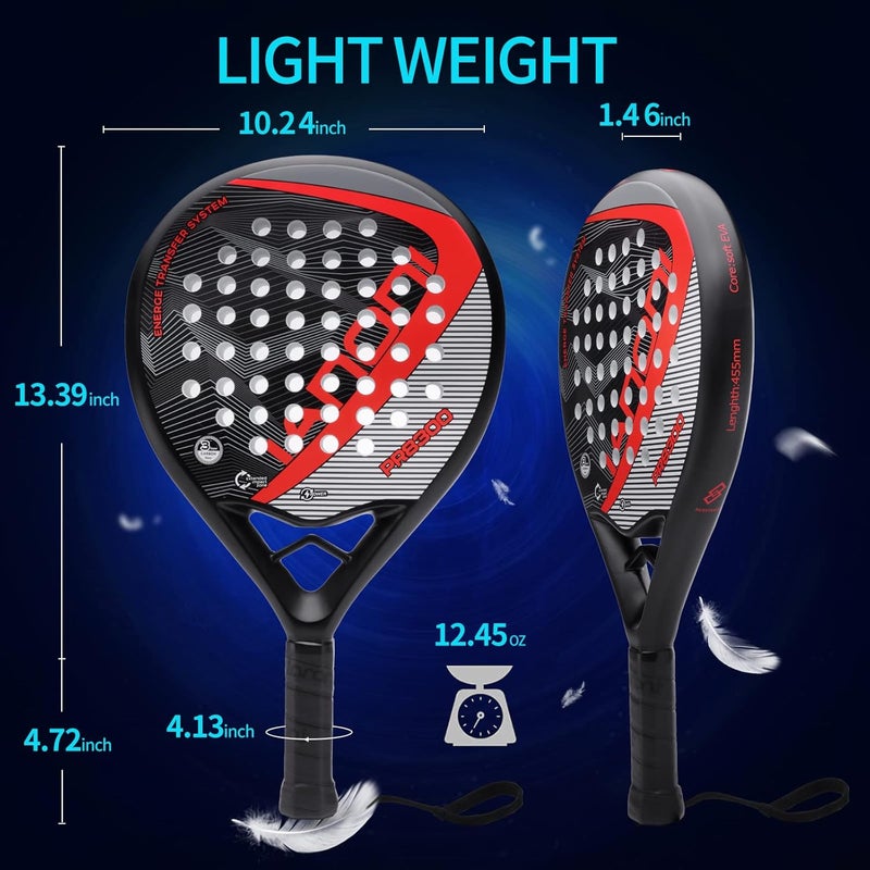 WLSRW Padel Racket Carbon Fiber Surface with EVA Memory Flex Foam Core Lightweight Padel Racquet - Image 2